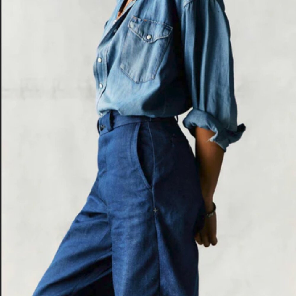 imogene + willie kate indigo rigid high-rise trouser leg chino 23 - Picture 5 of 8